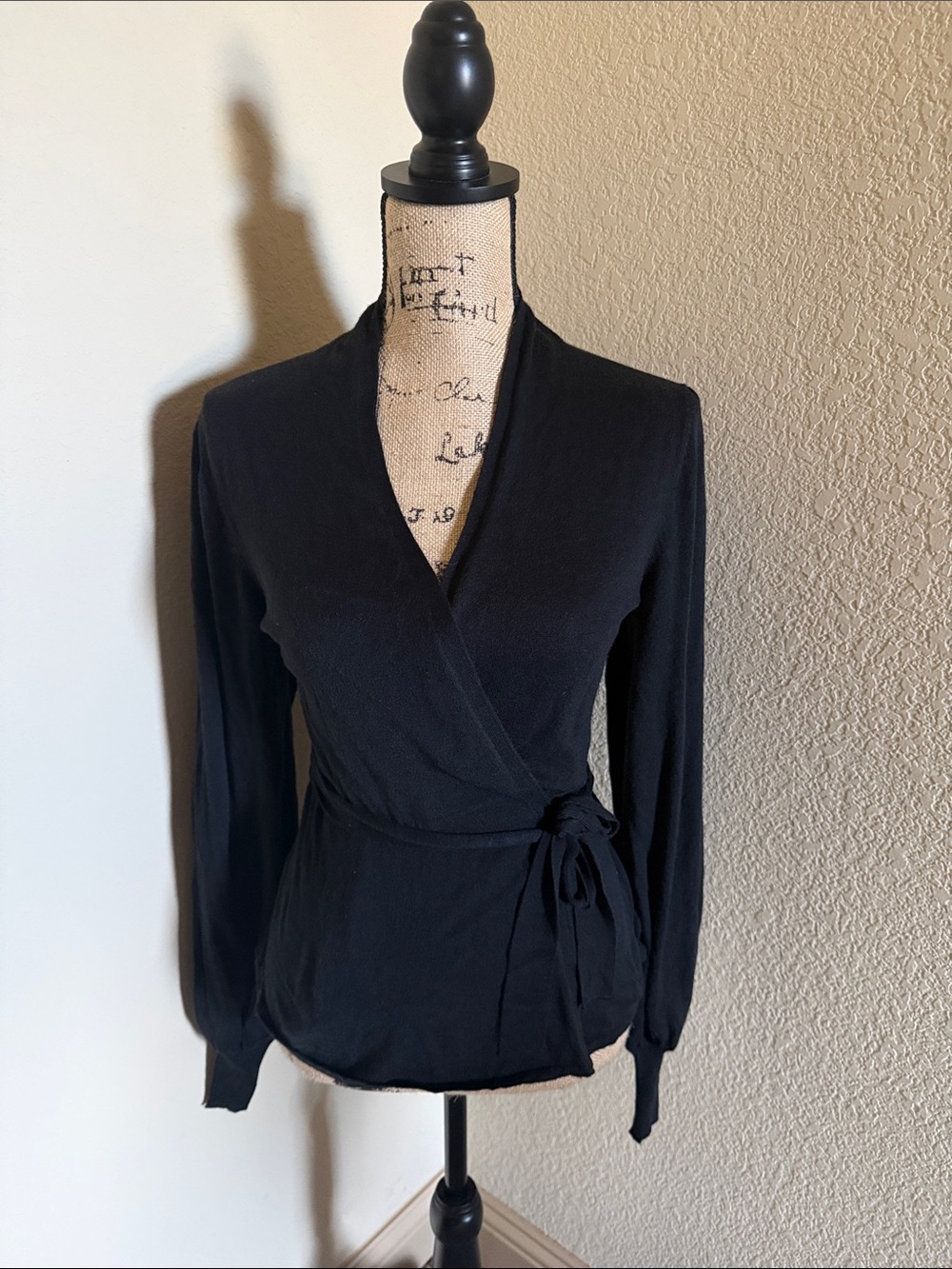 New York & Company Black Tie-Front Wrap Top